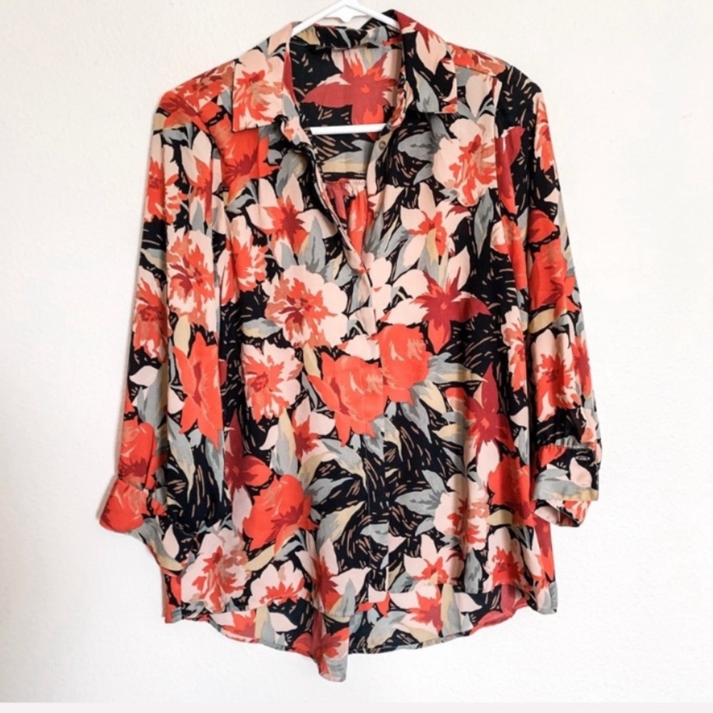 Zara Long Sleeve Floral Print Button Down Shirt - Picture 5 of 7
